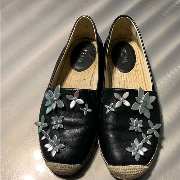 Michael Kors Black & Silver Floral Espadrille Size 8 1/2 - Picture 3 of 11